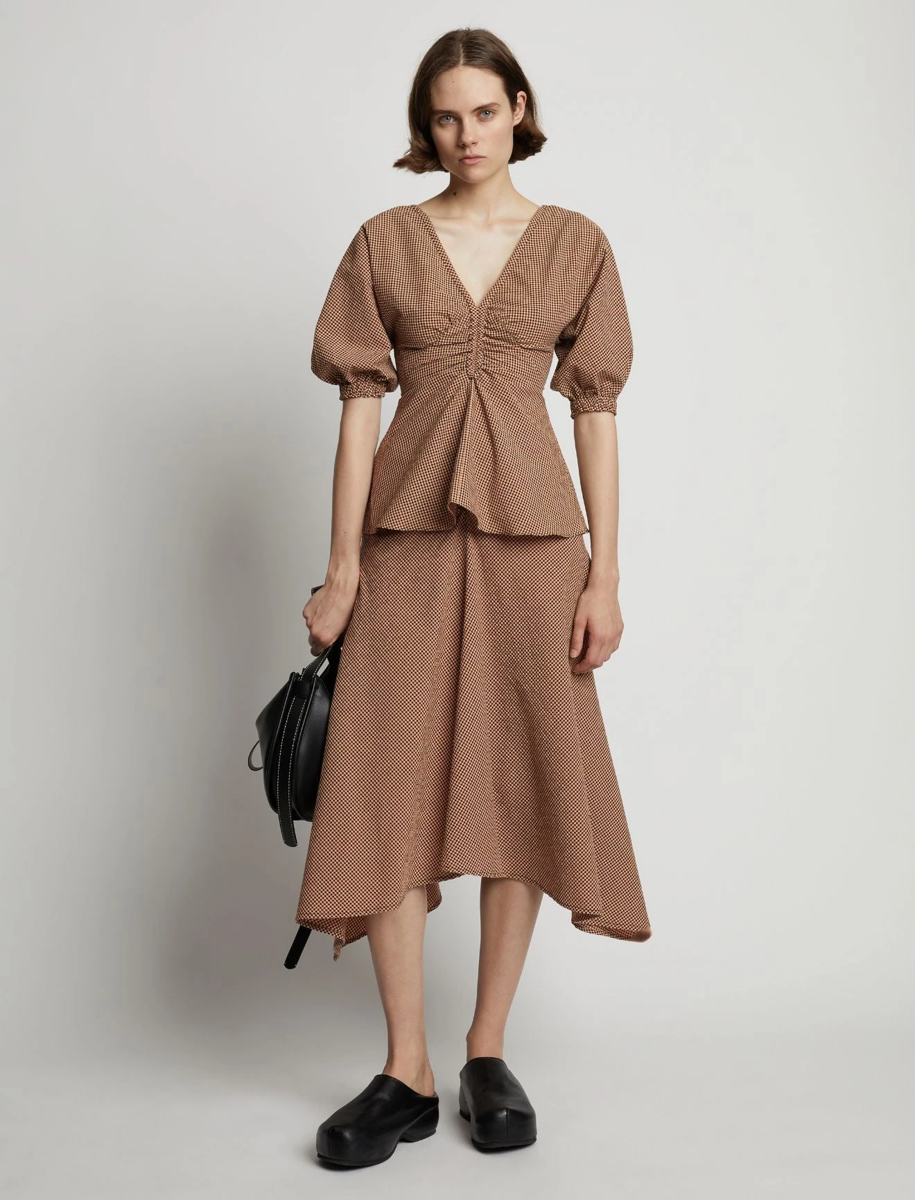 Proenza Schouler White Label | Gingham Long Sleeve Peplum Top - Coral/Black 5 Proenza Schouler White Label | Gingham Long Sleeve Peplum Top - Coral/Black - Image 3