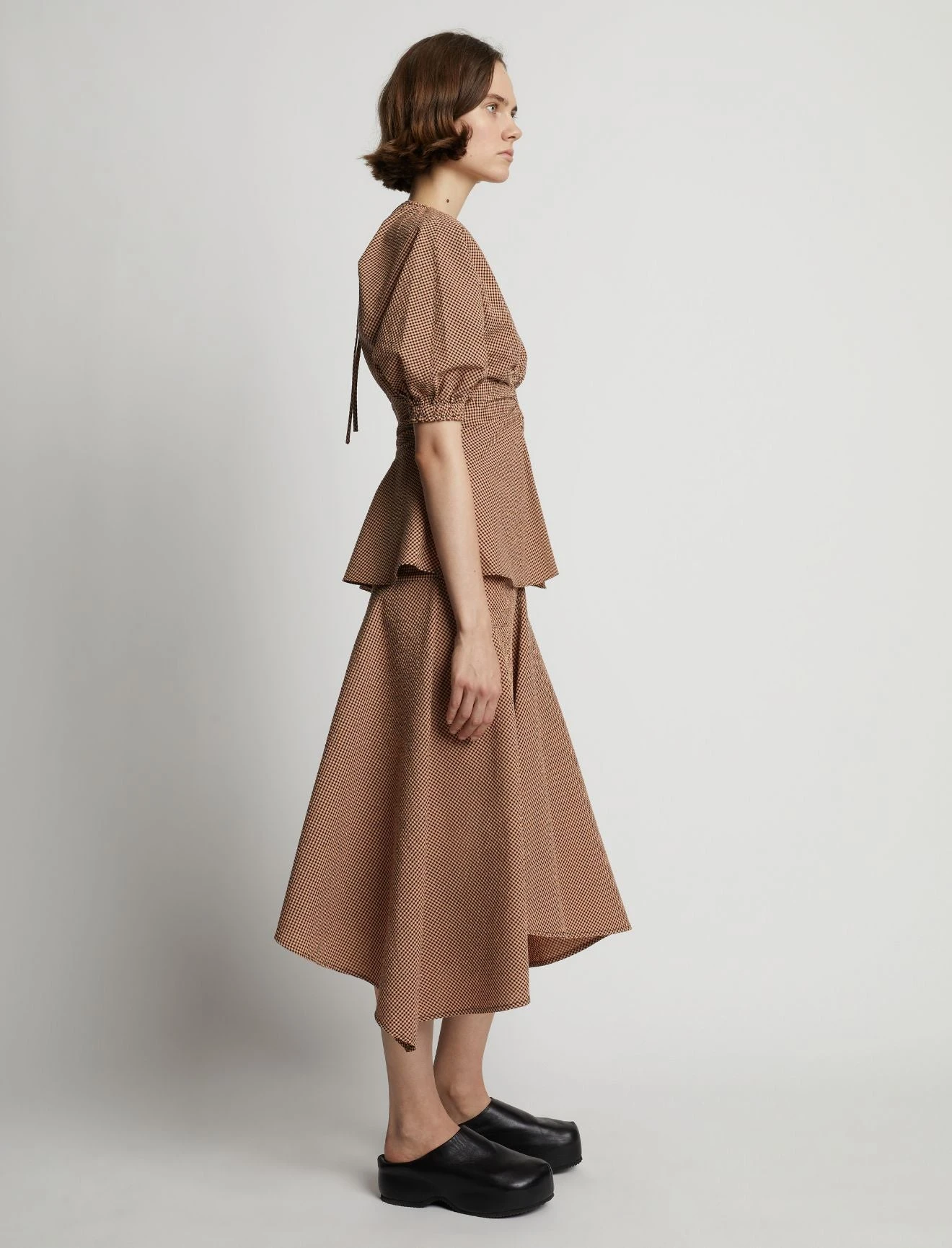 Proenza Schouler White Label | Gingham Long Sleeve Peplum Top - Coral/Black 6 Proenza Schouler White Label | Gingham Long Sleeve Peplum Top - Coral/Black - Image 4