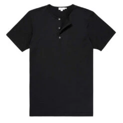 Sunspel Henley T-Shirt Black