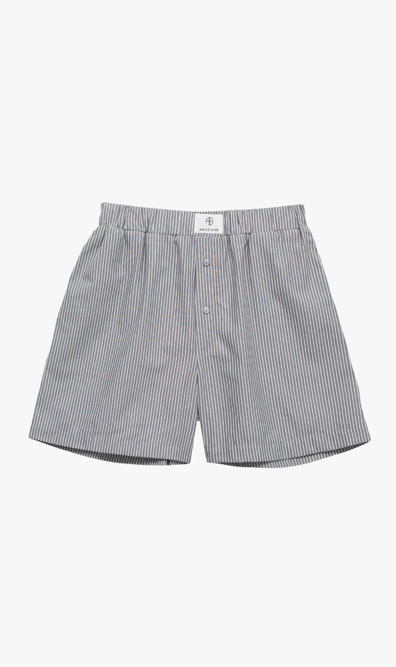 Anine Bing | Liam Boxer Short - Grey And White Stripe 3 Anine Bing | Liam Boxer Short - Grey And White Stripe