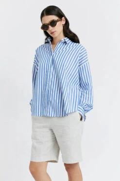 Karen Walker | Berisford Dress Shirt - Sky Stripe -Fashion Clothing Store berrisford shirt sky stripe 2702 02 0489111001671568255