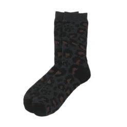 Rototo Pile Leopard Crew Socks Charcoal